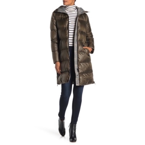 NWT French Connection Hooded Puffer Coat Olive M - Picture 2 of 5